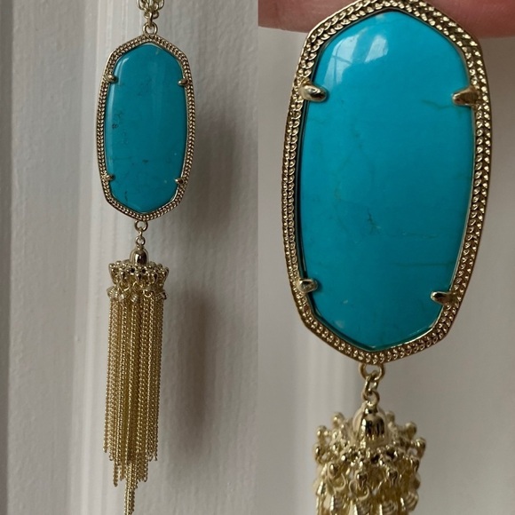 Kendra Scott Rayne Gold Long Pendant Necklace Bronze Veined Turquoise - Picture 4 of 4